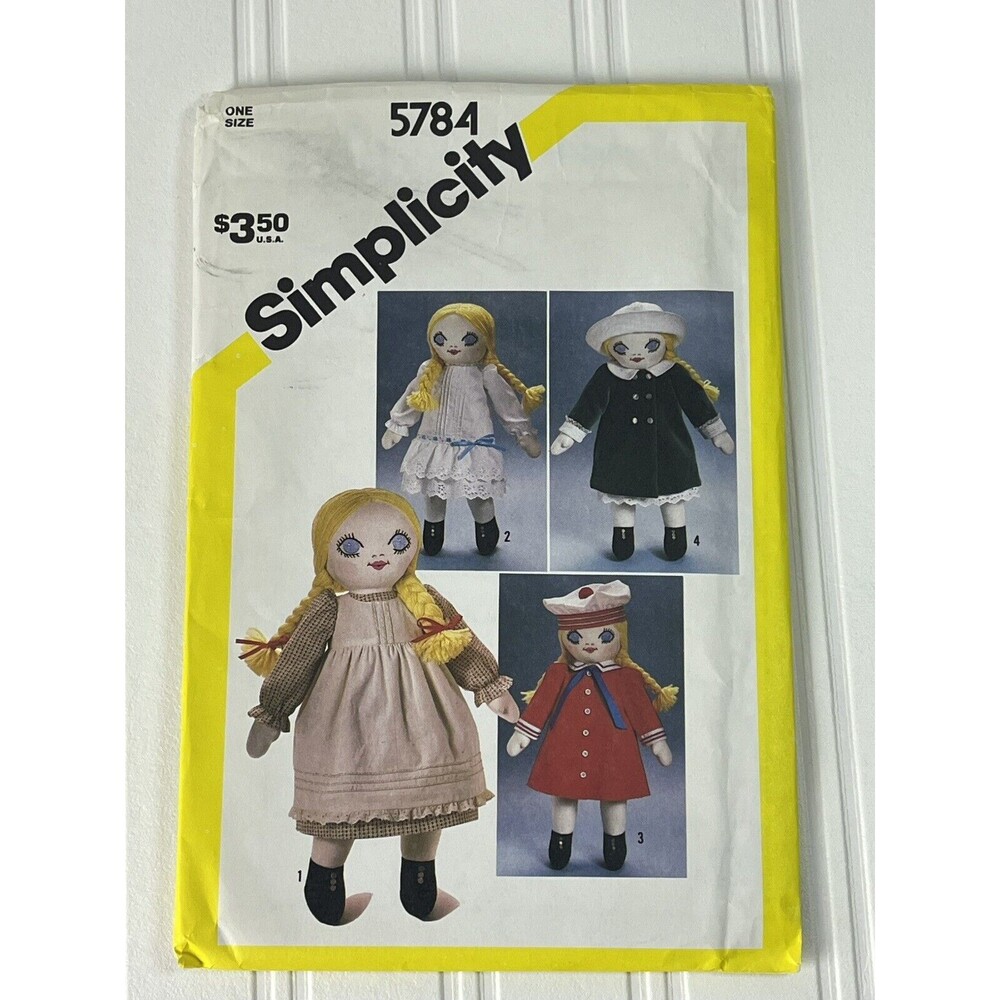 Vtg Rag Doll 18” & Clothes UNCUT Pattern S5784 Sailor Dress Victorian Prairie